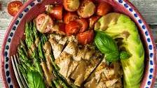 Grilled Chicken and Asparagus Bowls with Creamy Balsamic Dressing