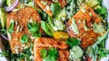 Grilled Salmon Salad with Creamy Cilntro Lime Dressing