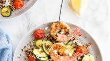 Grilled Shrimp Skewers with Quinoa, Zucchini and Tomatoes