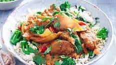 Lamb dopiaza with broccoli rice