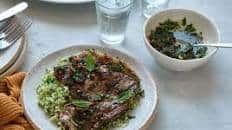 Lamb with Mint Chimichurri and Broccoli Couscous