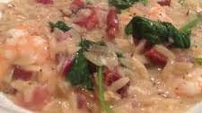 Lemon Barley “Risotto” with Shrimp, Bacon & Spinach