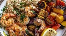 Lemon Herb Grilled Shrimp with Farro and Roasted Vegetables