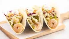 Mango Salsa Verde Shrimp Tacos with slaw