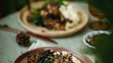 Maple Roasted Maitake Mushrooms with Butter Miso Mashed Potatoes and Rapini