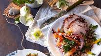 Mustard Crusted Pork with Farro and Carrot Salad