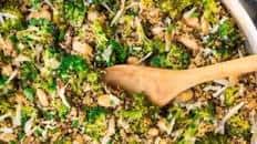 One Pan Broccoli Quinoa Skillet with Parmesan and White Beans