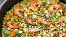 One Pot Couscous with Shrimp and Peas