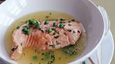 Poached Salmon in a Fresh Herb and Spring Pea Broth