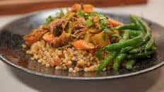 Quick Curry Lamb w/ Crispy CousCous and Haricot Vert