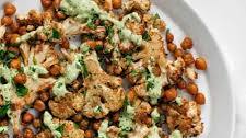 Roasted Cauliflower and Chickpeas with Herby Tahini