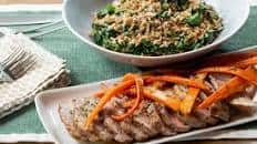 Roasted Pork & Spinach-Farro Salad with Thyme-Roasted Carrots
