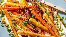 Roasted Rainbow Carrots with Dukkah, Garlicky Yogurt, and Mint