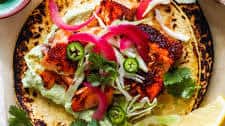 Salmon Tacos with Avocado Crema