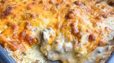 Savory Egg and Bread Casserole with Mushroom Gravy
