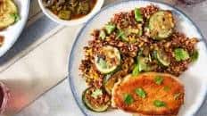 Spicy Green Chile Pork Chops with Summer Squash, Corn, & Quinoa