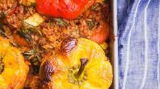 Zucchini, Spinach, Meat and Rice Stuffed Peppers (GF)