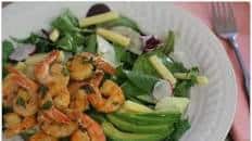 Garlic Butter Shrimp Over Cucumber Radish Salad
