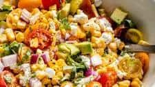 Grilled Corn Salad with Avocado, Goat Cheese & Hot Honey Vinaigrette