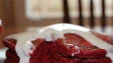 Red Velvet Pancakes with Cream Cheese Glaze