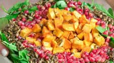 Roasted Sweet Potato Salad with Spinach, Pomegranate and Pumpkin Seeds