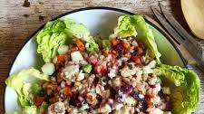 Roasted vegetable and barley salad with creamy tahini dressing