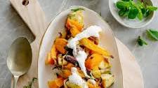 Roasted vegetable salad with coconut, lime and chilli dressing