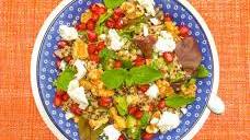 Tricolor quinoa salad with pomegranate, walnuts and feta
