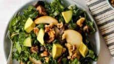 Warm Roasted Mushroom, Pear, Walnut + Avocado Spinach Salad