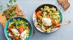 Avocado salad with cottage cheese and smoked salmon