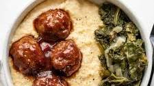 BBQ Meatballs with Cheese Grits