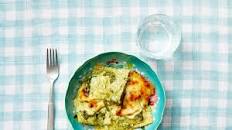 Baked Spinach Ravioli with Pesto Cream Sauce