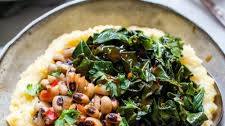 Black Eyed Peas with Smoky Collards and Cheesy Grits Recipe