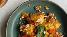 Braised beef ravioli with sun-dried tomato pesto