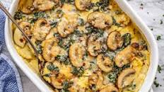 Cheesy Mushroom Ravioli Casserole with Spinach
