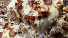 Chicken Bacon Alfredo Pizza on Cheddar Bay Biscuit Crust