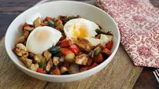 Chicken and Sweet Potato Hash with Oven Poached Eggs