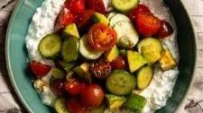 Cottage Cheese Salad with Cucumber, Tomato, and Avocado