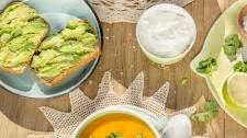 Creamy Mexican lime, chilli and carrot soup with smashed avo toast