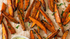 Crispy Sweet Potato Fries with Avocado Dip