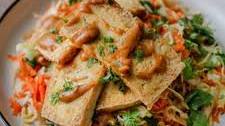 Crispy Tofu with Peanut Sauce and Cabbage Slaw