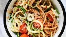 Double Tomato Pesto Spaghetti with Zucchini Noodles