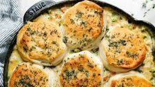 Easiest Skillet Chicken Pot Pie with Herb Butter Biscuits