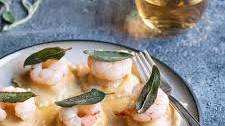 Fresh Butternut Squash Ravioli with Prawns, Fried Sage and Truffle Oil Sauce