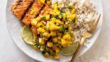 Grilled Salmon with Mango Salsa & Coconut Rice