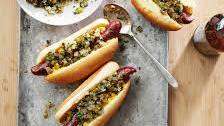 Hot Dogs with Grilled Pickle Relish