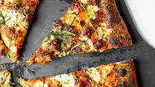 Italian Sausage Pizza with Red Sauce and Pesto