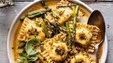 Lemon Butter Cheese Ravioli with Garlic Basil Breadcrumbs.