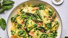 Lemon Butter Ravioli With Roasted Asparagus and Peas