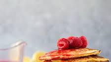 Lemon Cottage Cheese Pancakes with Raspberry Syrup